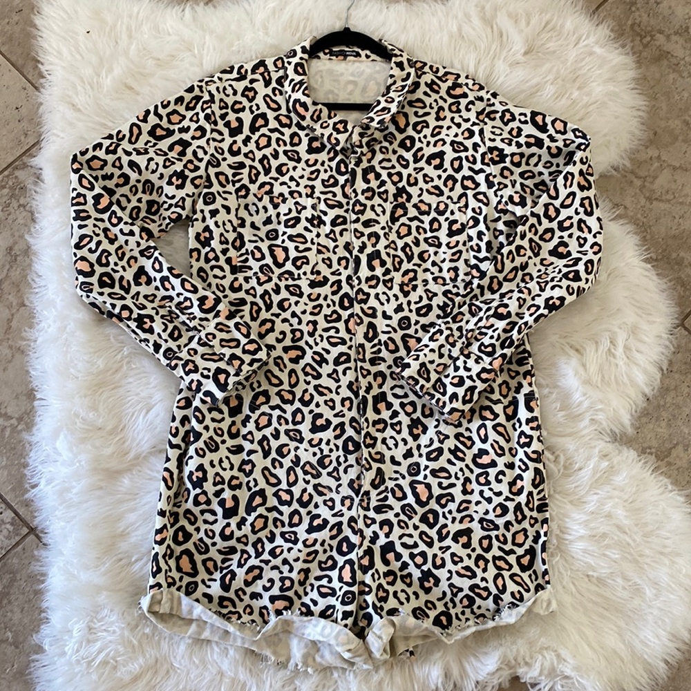 Denim jumpsuit leopard print & 6 pockets